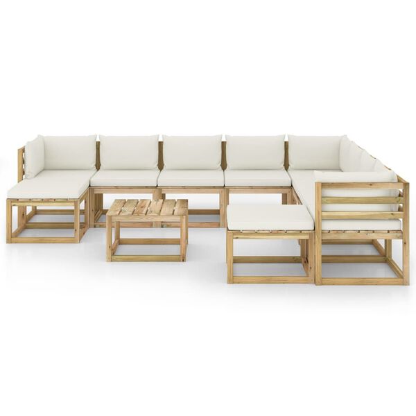 vidaXL Градински лаундж комплект 11 части възглавници импрегниран бор