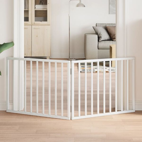 vidaXL Сгъваема порта за кучета, 2 панела, бяла, 160 см, тополово дърво