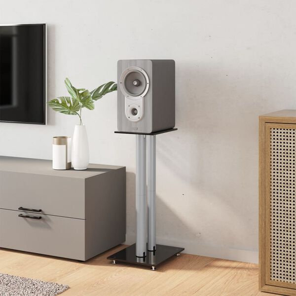 vidaXL Стойки за тонколони 2 бр сребристо/черно закалено стъкло