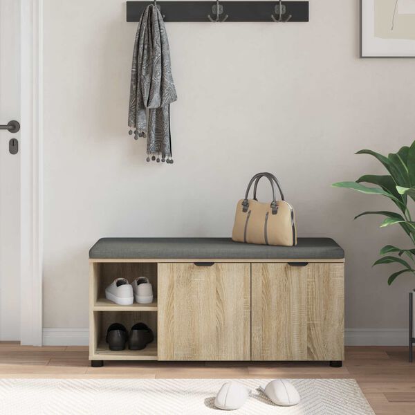 vidaXL Пейка за коридор с възглавница Сонома дъб 100 x 38 x 46 см