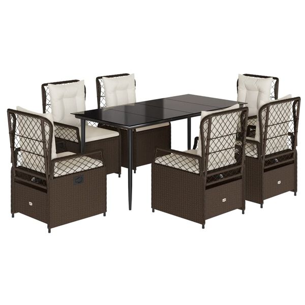 vidaXL Градински трапезен комплект възглавници 7 части кафяв полиратан