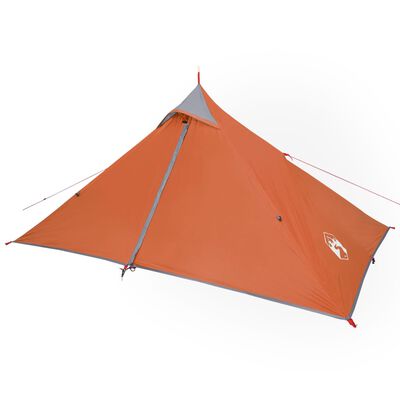 vidaXL Къмпинг палатка, 1-местна, сиво и оранжево, водоустойчива