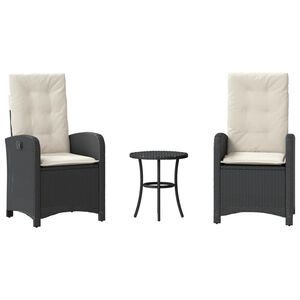 vidaXL Бистро комплект с възглавници 3 части черен полиратан