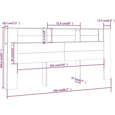 vidaXL Табла за легло тип шкаф, опушен дъб, 220x18,5x104,5 см
