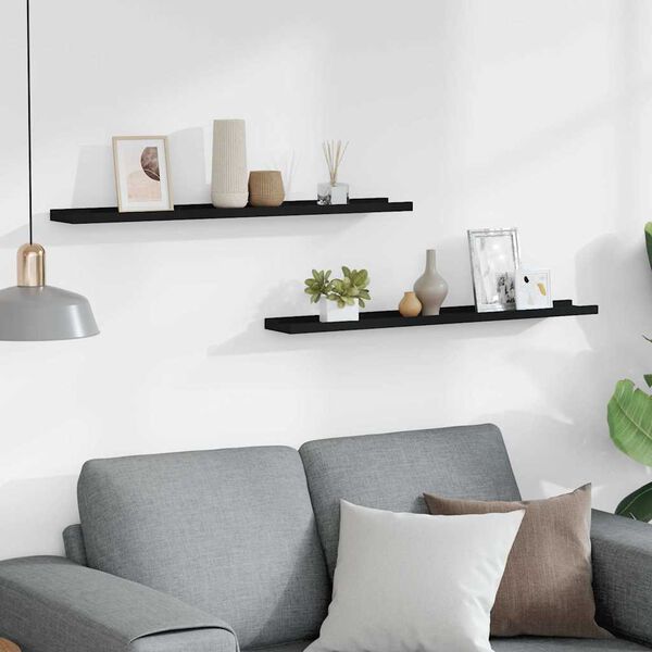 vidaXL Рафтове за фоторамки, 2 бр, черни, 80x9x3 см, МДФ