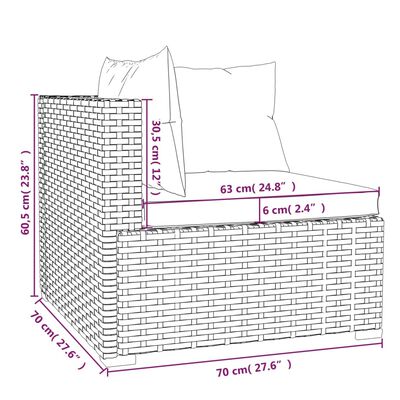 vidaXL Градински комплект с възглавници, 11 части, сив, полиратан