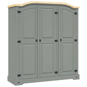 vidaXL Гардероб, мексикански бор, стил Корона, 3 врати, сив