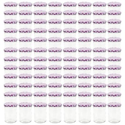 vidaXL Стъклени буркани за сладко с бяло-лилави капачки 96 бр 400 мл