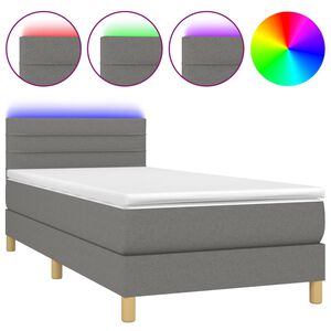 vidaXL Боксспринг легло с матрак и LED, тъмносиво, 80x200 см, плат