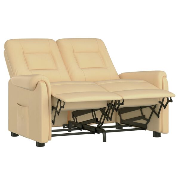 vidaXL 2-местен масажен реклайнер, кремав, микрофибърна тъкан