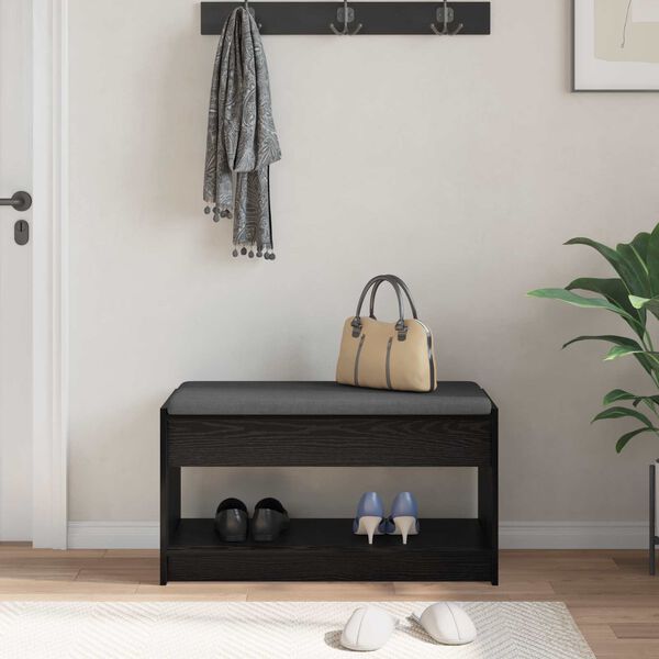 vidaXL Пейка за коридор с възглавница с рафт Черен Дъб 83 x 38 x 45 см