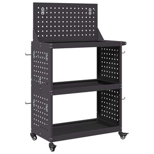 vidaXL Карача за инструменти с рафт с колело Черно 65 x 35 x 111 см
