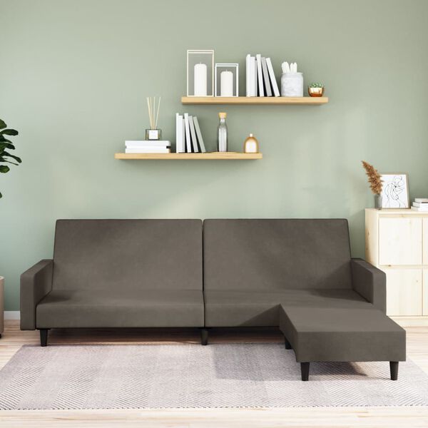 vidaXL 2-местен диван с поставка за крака, светлосив, кадифе