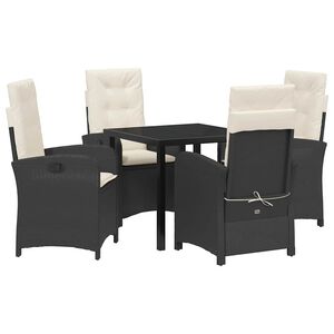 vidaXL Комплект за хранене в градината 5 pcs Черно полиратан