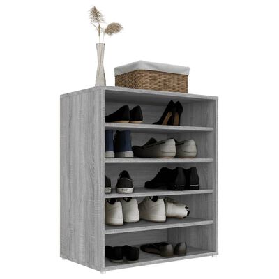 vidaXL Шкаф за обувки, сив сонома, 60x35x70 см, инженерно дърво
