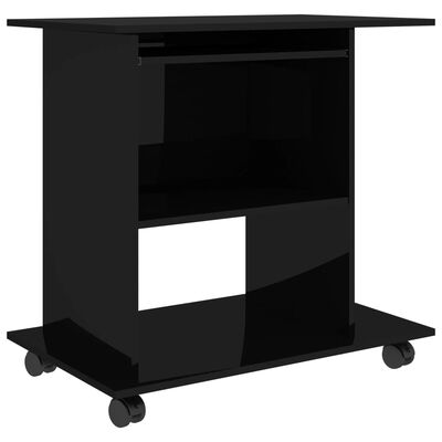 vidaXL Компютърно бюро, черен гланц, 80x50x75 см, ПДЧ