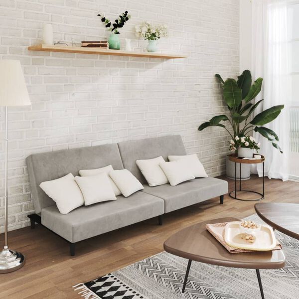 vidaXL 2-местно разтегателно канапе, светлосиво, кадифе