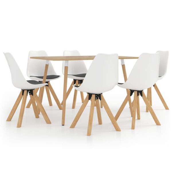 vidaXL Трапезен комплект от 7 части, бяло и черно