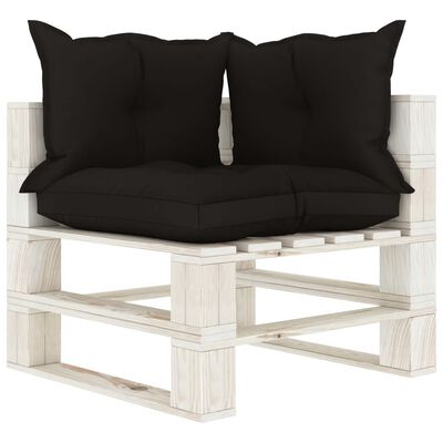vidaXL Градински 4-местен палетен диван с черни възглавници дърво