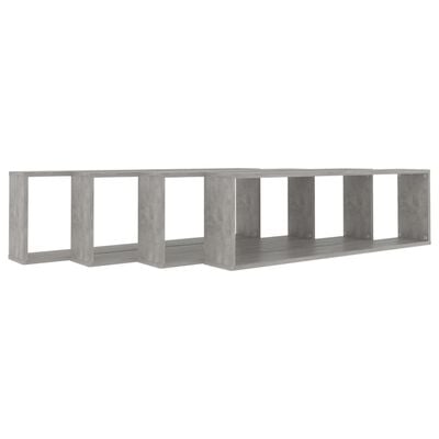 vidaXL Стенни кубични рафтове, 4 бр, бетонно сиви, 100x15x30 см, ПДЧ
