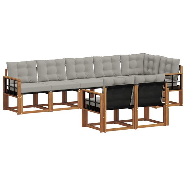 vidaXL Комплект дивани за открито 8 pcs Естествено и светло сиво