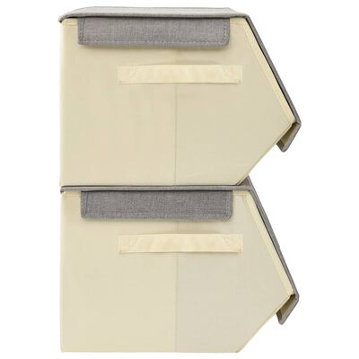 vidaXL Стифиращи кутии за съхранение от 3 части плат сиво и кремаво