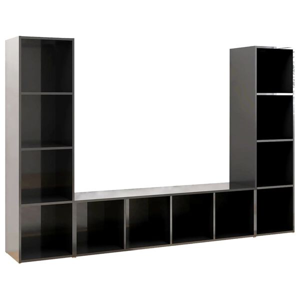 vidaXL ТВ шкафове, 3 бр, сив гланц, 142,5x35x36,5 см, инженерно дърво