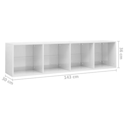 vidaXL Библиотека/ТВ шкаф, бяла със силен гланц, 36x30x143 см, ПДЧ