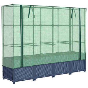 vidaXL Повдигнато легло с покривало за оранжерия, ратанова имитация, 160x40x138 см