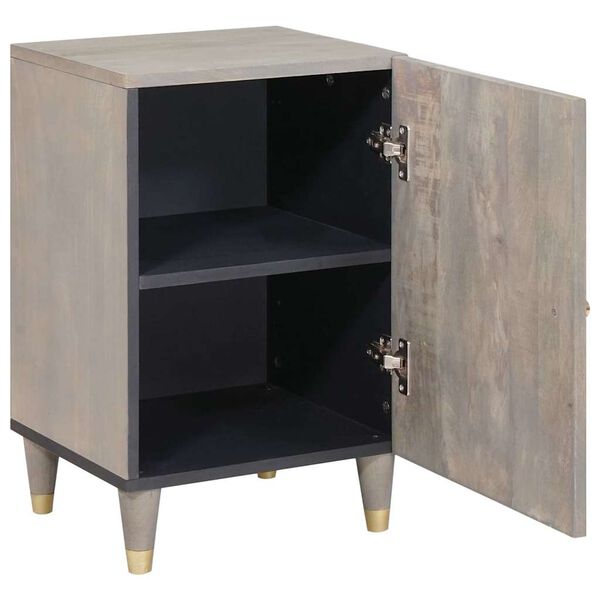 vidaXL Шкаф за баня с врата Сив 38 x 33 x 58 см Солидно мангово дърво