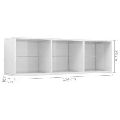 vidaXL Библиотека/ТВ шкаф, бяло със силен гланц, 36x30x114 см, ПДЧ