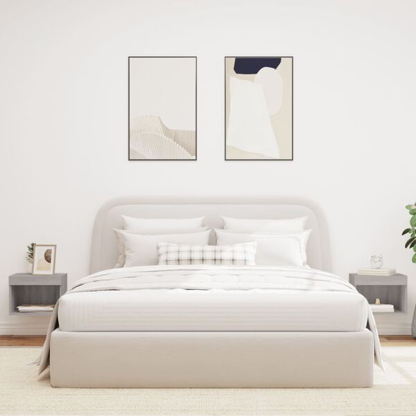 vidaXL Нощни шкафчета с LED осветление, стенни, 2 бр, сив сонома