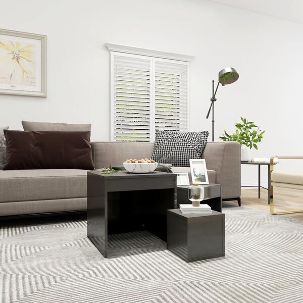 vidaXL Стифиращи маси, 3 бр, сив гланц, инженерно дърво