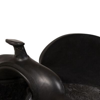 vidaXL Уестърн седло, оглавник и опас, естествена кожа, 12", черно