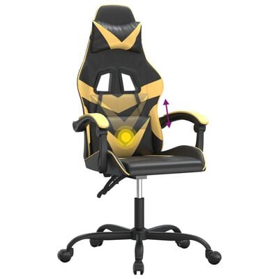 vidaXL Въртящ гейминг стол, черно и златисто, изкуствена кожа