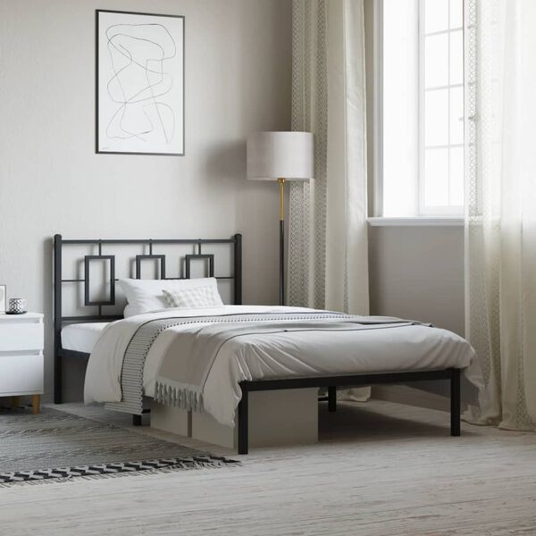 vidaXL Метална рамка за легло с горна табла, черна, 107x203см