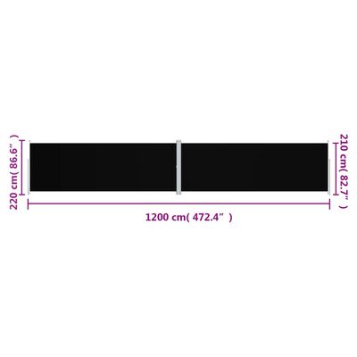 vidaXL Прибираща се странична тента, черна, 220x1200 см