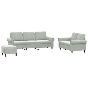 vidaXL Комплект дивани от 3 части с възглавници, светлосив, кадифе