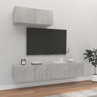 vidaXL Комплект ТВ шкафове от 3 части, бетонно сив, инженерно дърво