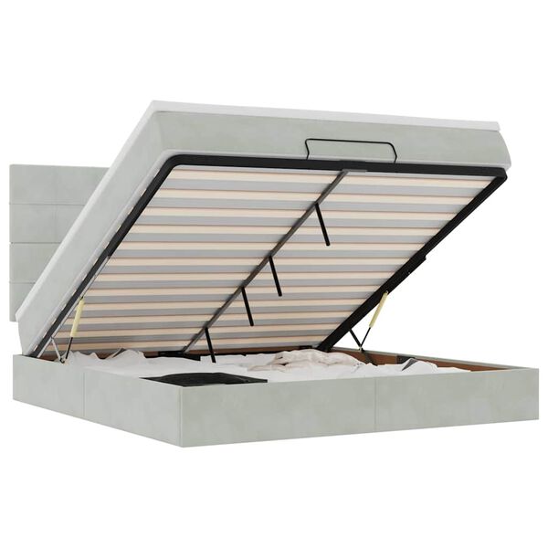 vidaXL Османска легло с матраци и LED, светлосиво, 160x200 см, кадифе