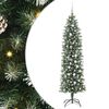 vidaXL Изкуствено Тънко Коледно Дърво Зелен и бял 210 cm