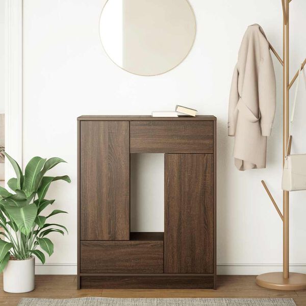 vidaXL Бюфет с чекмеджета и вратички, кафяв дъб, 73x31x90 см