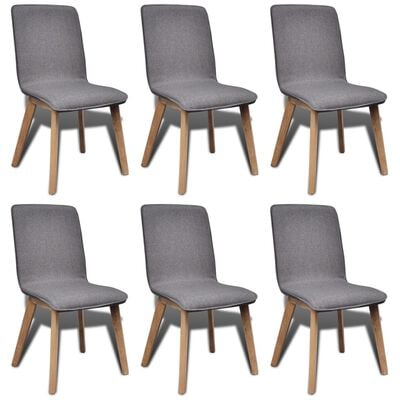 vidaXL Трапезни столове, 6 бр, светлосив плат и дъбова дървесина масив