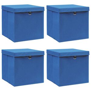 vidaXL Кутии за съхранение с капаци 4 бр сини 32x32x32 см плат