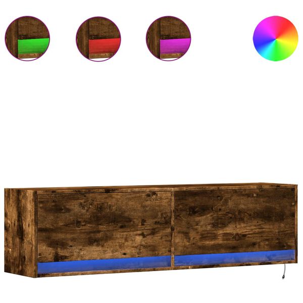vidaXL Стенен ТВ шкаф с LED осветление, опушен дъб, 140x31x38 см