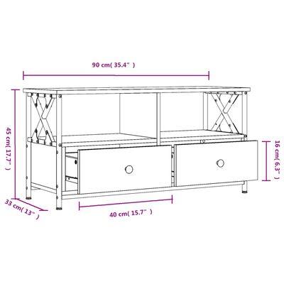 vidaXL ТB шкаф, кафяв дъб, 90x33x45 см, инженерно дърво и желязо