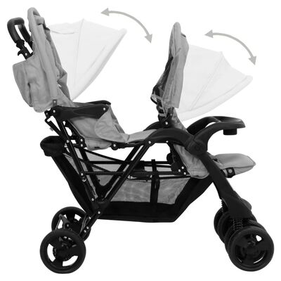 vidaXL Тандемна количка за близнаци, светлосива, стомана