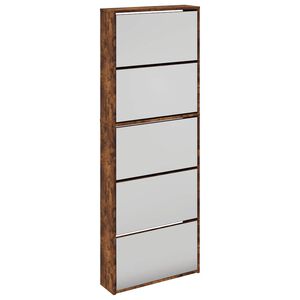 vidaXL Шкаф за обувки с огледало, 5 нива, опушен дъб, 63x17x169,5 см