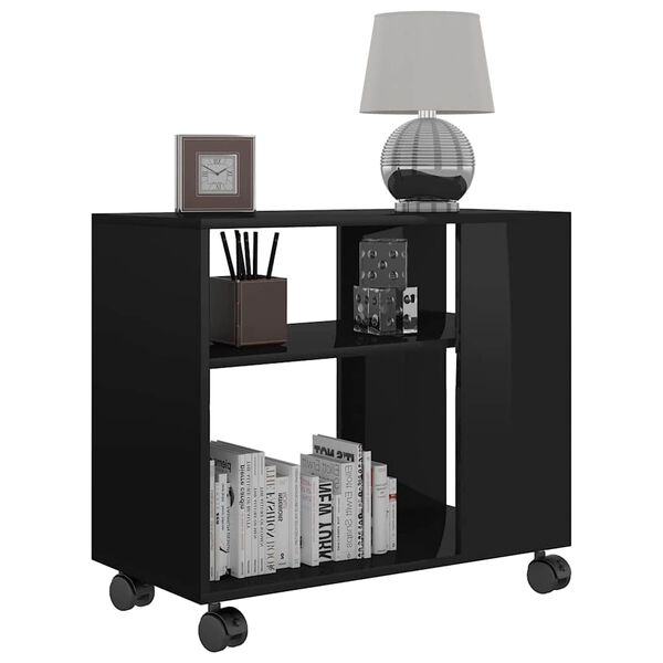 vidaXL Странична маса, черен гланц, 70x35x55 см, инженерна дървесина