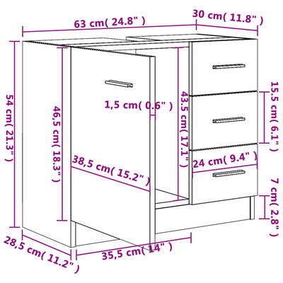vidaXL Долен шкаф за мивка, бял, 63x30x54 см, ПДЧ